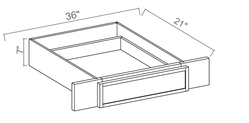 Slim Shaker — Knee Drawer - 36"W x 7"H x 21"D — highest-resolution technical cabinet drawing