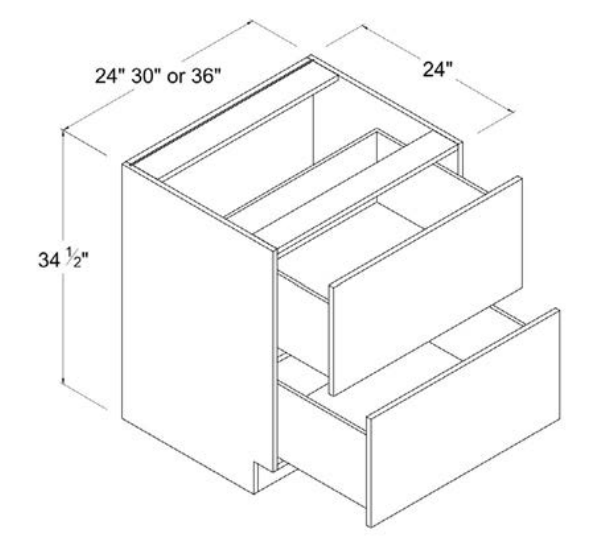 MB-2DB36 — Drawer Base Cabinet - 36"W X 34 1/2"H X 24"D - 2 Drawers