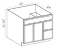 SWO-V3321TDR — Vanity Sink Base - 33"W x 34 1/2" x 21"D - 1 False Front,1D, 2 Right DRW