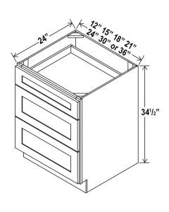 SW-3DB30 — 3-Drawer Base Cabinet - 30”W x 34-1/2”H x 24”D - 3Drw