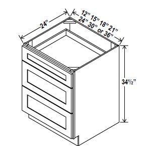 NB-3DB24 — 3-Drawer Base Cabinet - 24”W x 34-1/2”H x 24”D - 3Drw