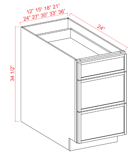 SAG-3DB21 — Drawer Base Cabinet - 21"W x  34-1/2"H x 24"D - 3DRW