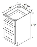 NB-3VDB12 — Vanity Drawer Base Cabinet - 12”W x 34-1/2”H x 21”D - 3 Drw