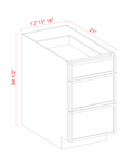 SWO-3VDB12 — Vanity Drawer Base Cabinet - 12"W x 34 1/2"H x 21"D - 3 DRW