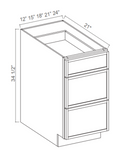 SDW-3VDB12 — Vanity Drawer Base Cabinet - 12"W x 34 1/2"H x 21"D - 3 DRW