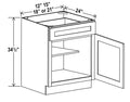 SW-B21 — Base Cabinet - 21”W x 34-1/2”H x 24”D - 1D, 1Drw, 1S