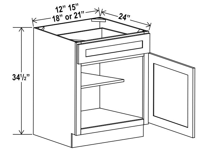 SAG-B21 — Base Cabinet - 21"W x 34-1/2"H x 24"D - 1D, 1Drw, 1S