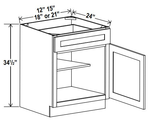 GR-B15 — Base Cabinet - 15”W x 34-1/2”H x 24”D - 1D, 1Drw, 1S