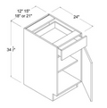 MB-B12 — Base Cabinet - 12"W - 34 1/2"H X 24"D - 1 Door - 1 Drawer - 1 Shelf