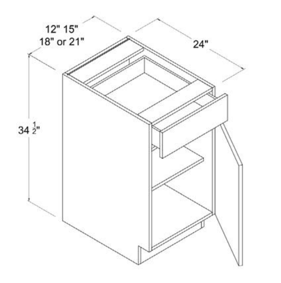 MB-B12 — Base Cabinet - 12"W - 34 1/2"H X 24"D - 1 Door - 1 Drawer - 1 Shelf