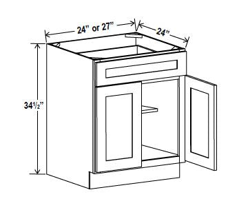 NB-B27 — Base Cabinet - 27”W x 34-1/2”H x 24”D - 2D, 1Drw, 1S