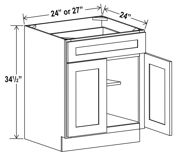 SAG-B27 — Base Cabinet - 27"W x 34-1/2"H x 24"D - 2D, 1Drw, 1S