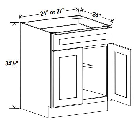 SW-B27 — Base Cabinet - 27”W x 34-1/2”H x 24”D - 2D, 1Drw, 1S