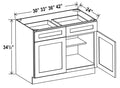 AG-B33 — Base Cabinet - 33”W x 34-1/2”H x 24”D - 2D, 2Drw, 1S