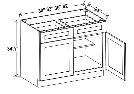 GR-B42 — Base Cabinet - 42”W x 34-1/2”H x 24”D - 2D, 2Drw, 1S