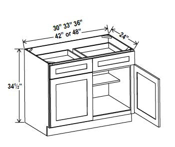 NB-B30 — Base Cabinet - 30”W x 34-1/2”H x 24”D - 2D, 2Drw, 1S