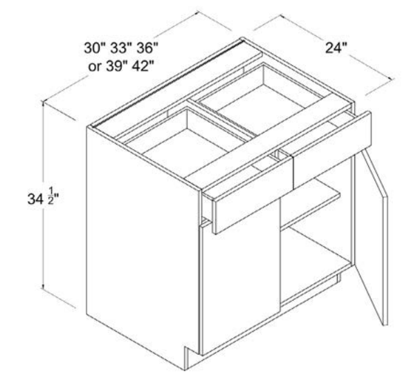 MB-B39 — Base Cabinet - 39"W - 34 1/2"H X 24"D - 2 Doors - 2 Drawers - 1 Shelf