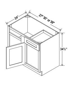SW-BBC36 — Blind Base Corner Cabinet - 33”W x 34-1/2”H x 24”D -1D, 1Drw, 1S
*Install range 36” min., 39” max; Specify Left-hi