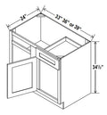 NB-BBC36 — Blind Base Corner Cabinet - 33”W x 34-1/2”H x 24”D -1D, 1Drw, 1S
*Install range 36” min., 39” max; Specify Left-hi