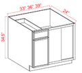SWO-BBC36 — Blind Base Corner Cabinet - 33"W x 34-1/2"H x 24"D  -1D, 1Drw, 1S
*Install range 37" min., 40" max; Specify Left-