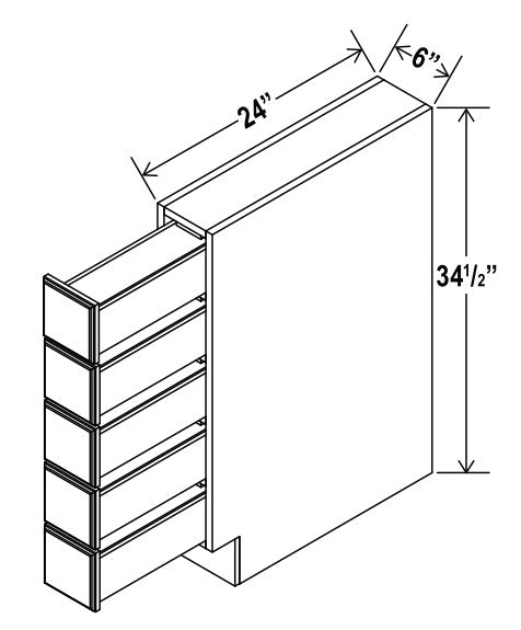CW-BSDC6 — Base Spice Drawer - 6"W x 34-1/2”H x 24”D - 5Drw