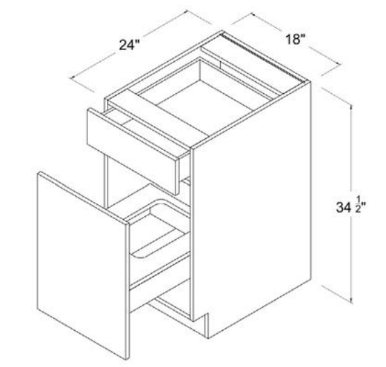 MB-BWB18 — Base Waste Basket Cabinet - 18"W X 34 1/2"H X 24"D - 2 Drawers