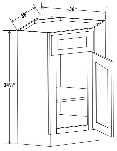 CW-CSB36 — Corner Sink Base - 36”W x 34-1/2”H x 24”D, 1 False Drw front, 1D