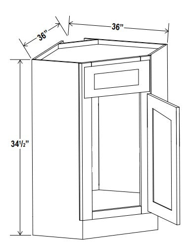 SW-CSB36 — Corner Sink Base - 36”W x 34-1/2”H x 24”D, 1 False Drw front, 1D