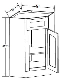NB-CSB36 — Corner Sink Base - 36”W x 34-1/2”H x 24”D, 1 False Drw front, 1D