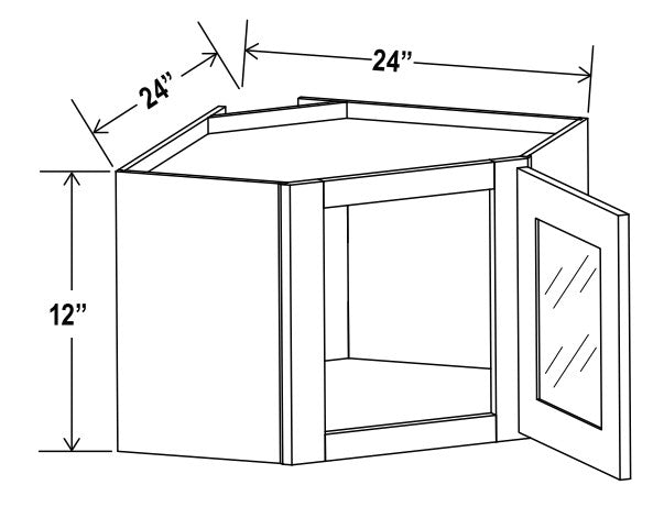 Classic Framed — Diagonal Corner Wall with Glass Door - 24”W x 12”H x 12”D - 1D — highest-resolution technical cabinet drawing