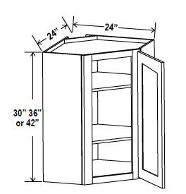 NB-DCW2436 — Diagonal Corner Wall Cabinet - 24”W x 36”H x 12”D - 1D -2S