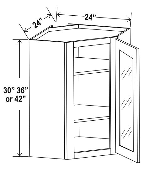 SE-DCW2430GD — Diagonal Corner Wall with Glass Door - 24”W x 30”H x 12”D - 1D, 2S