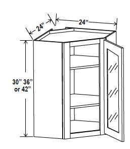 NB-DCW2436GD — Diagonal Corner Wall with Glass Door - 24”W x 36”H x 12”D - 1D, 2S