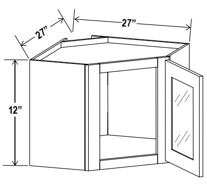 SW-DCW2712GD — Diagonal Corner Wall with Glass Door - 27”W x 12”H x 12”D - 1D