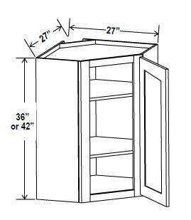 NB-DCW2736 — Diagonal Corner Wall Cabinet - 27”W x 36”H x 12”D - 1D -2S
