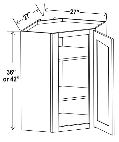 GR-DCW2736 — Diagonal Corner Wall Cabinet - 27”W x 36”H x 12”D - 1D -2S