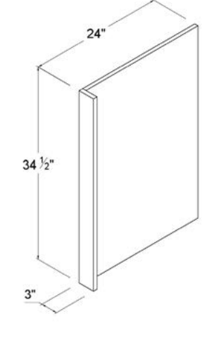 MB-DWR3 — Dish Wash Panel with 3"W Return Filler - Panel 23 3/4"D X 34 1/2"H X 3/4"W - Return Filler 3"W X 34 1/2"H X 3/4"D