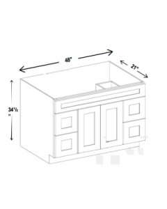 Classic Framed — Vanity Sink Drawer Base Cabinet - 48”W x 34-1/2”H x 21”D -                          1 Top False Drw font, 2 Left Drw, 2D, 2 Right Drw — highest-resolution technical cabinet drawing