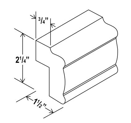 Slim Shaker — Light Rail Moulding - 96'W x 1 9/16"H x 2 1/4"D — highest-resolution technical cabinet drawing
