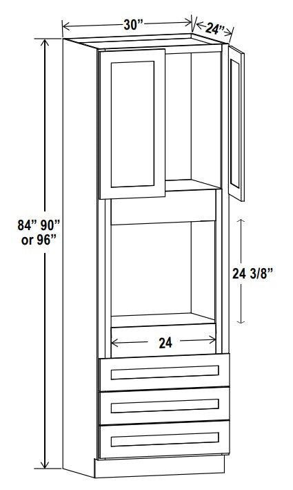 Classic Framed — Single Oven Cabinet - 30”W x 96”H X 24”D - 2D, 3Drw, 1S — cabinet product image