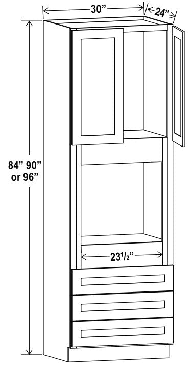 Classic Framed — Single Oven Cabinet - 30”W x 96”H X 24”D - 2D, 3Drw, 1S — cabinet product image