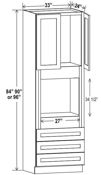 SAG-O339024 — Oven Cabinet - 33"W x 90"H X 24"D - 2D, 3DRW, 1S