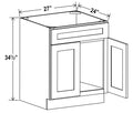 SW-SB27 — Sink Base  - 27”W x 34-1/2”H x 24”D - 1 False Drw front, 2D
