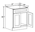 NB-SB27 — Sink Base  - 27”W x 34-1/2”H x 24”D - 1 False Drw front, 2D