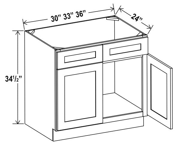 Unlimited Framed — Sink Base  - 33”W x 34-1/2”H x 24”D - 2 False Drw fronts, 2D — highest-resolution technical cabinet drawing