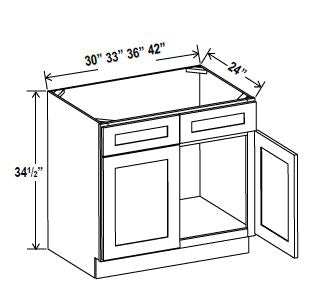 Classic Framed — Sink Base  - 42”W x 34-1/2”H x 24”D - 2 False Drw fronts, 2D — highest-resolution technical cabinet drawing