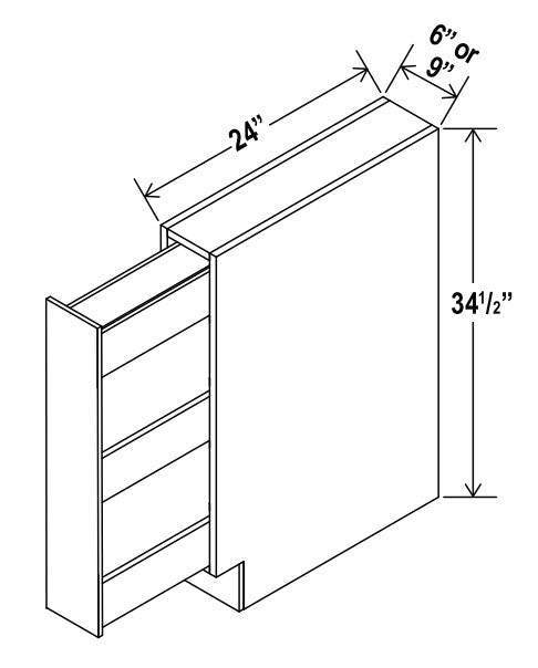 Classic Framed — Spice Pull Base Cabinet - 6”W x 34-1/2”H x 24”D — highest-resolution technical cabinet drawing