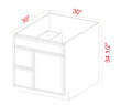 SAG-V3021TDL — Vanity Sink Base - 30"W x 34 1/2" x 21"D - 1 False Front,1D, 2 Left DRW
