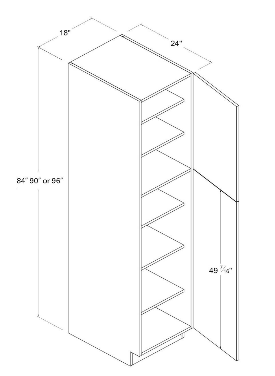 MB-U189624 — Utility Pantry - 18"W X 96"H X 24"D - 2 Doors - 6 Shelves