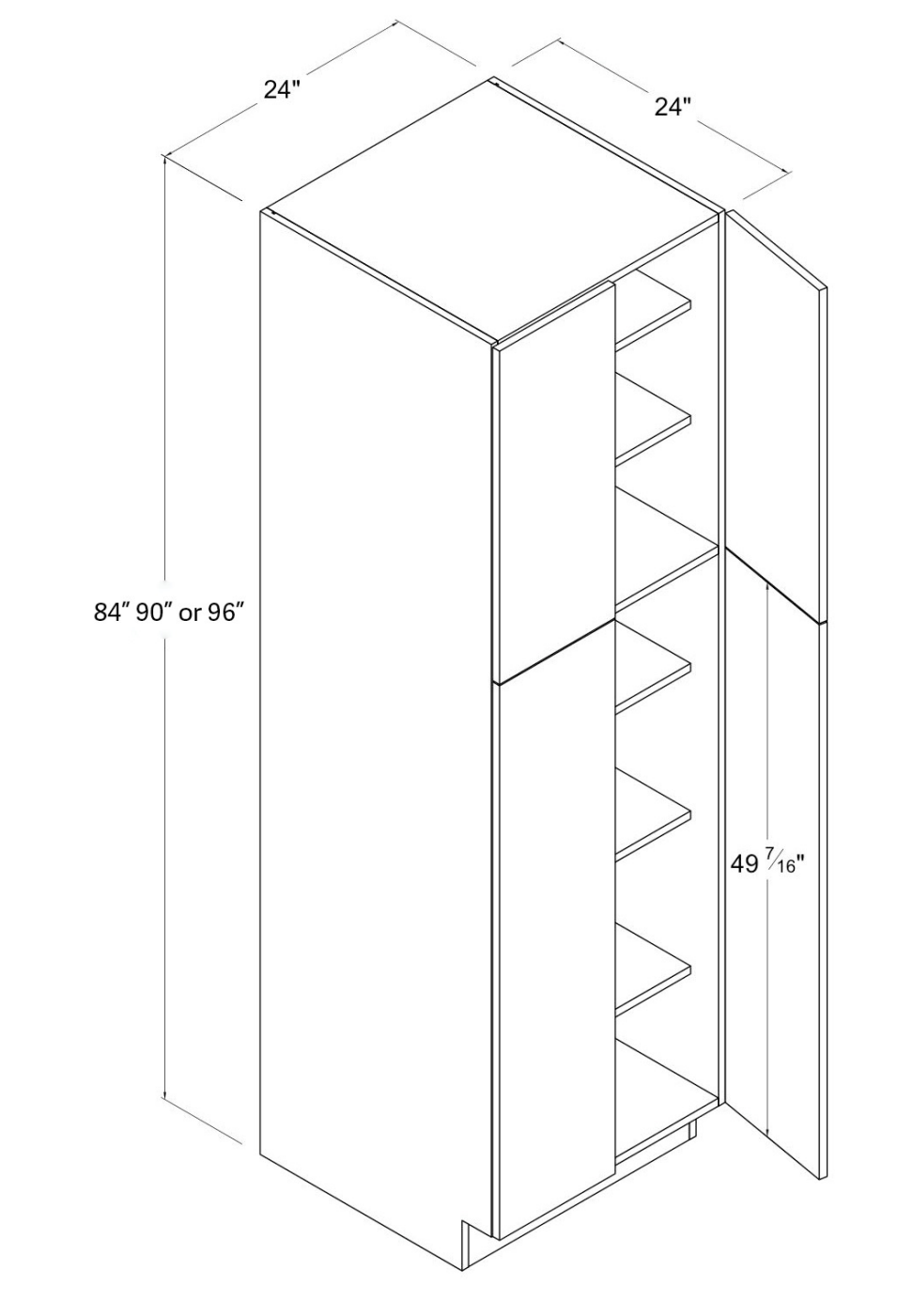 MB-U249624 — Utility Pantry - 24"W X 96"H X 24"D - 4 Doors - 6 Shelves